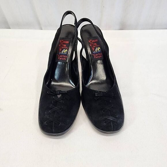 Carlos Falchi Vintage Slingback Heels Black Suede Pumps Size 7 - Picture 3 of 11